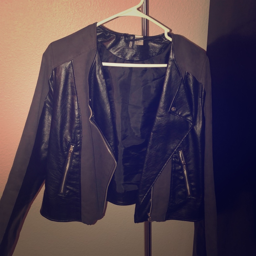 Black and Grey Biker Moto Jacket